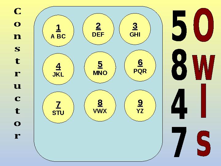 11 А BC 22 DEF 33 GHI 44 JKL 55 MNO 66 Р QR 77 STU 88 VWX 99 YZ
