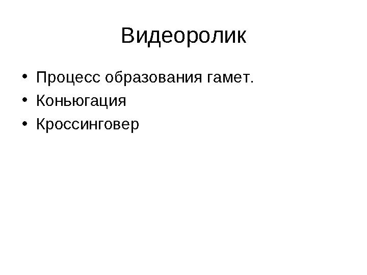 Видеоролик • Процесс образования гамет. • Коньюгация • Кроссинговер