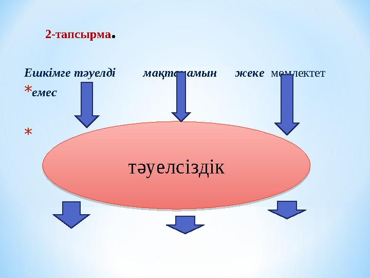 Ешкімге тәуелді мақтанамын жеке мемлектет * емес *