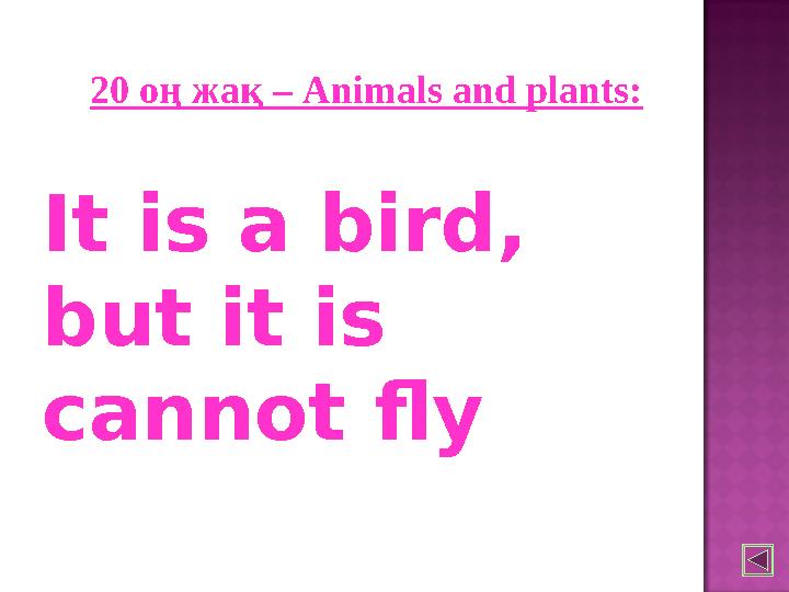 20 оң жақ – Animals and plants: It is a bird, but it is cannot fly