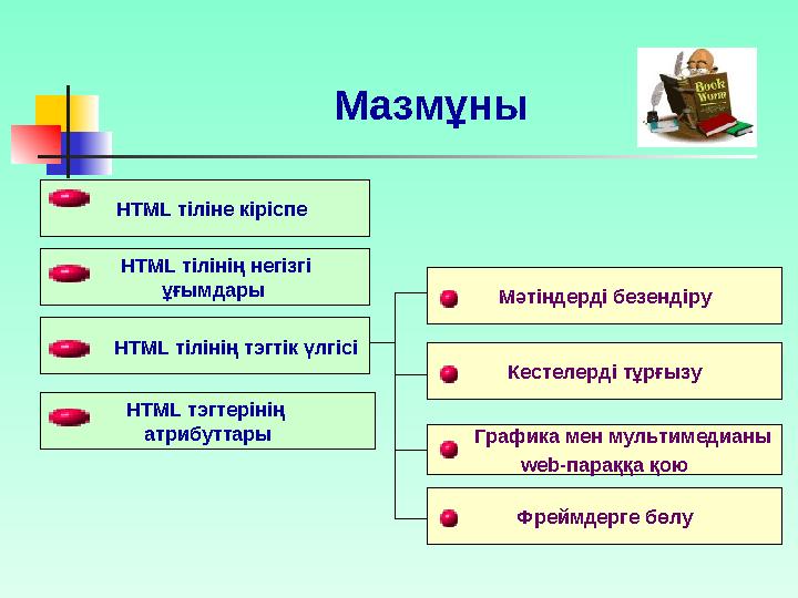 <SCRIPT> Сценарийлерді қосу <STYLE> Құжатқа стильдік ережелерді қосу <SUB> Төменгі индекс <SUP> Үстіңгі индекс <TABLE> Кесте құр