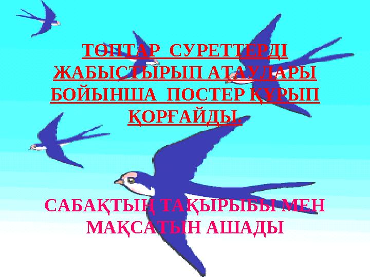 ТОПТАР СУРЕТТЕРДІ ЖАБЫСТЫРЫП АТАУЛАРЫ БОЙЫНША ПОСТЕР ҚҰРЫП ҚОРҒАЙДЫ. САБАҚТЫҢ ТАҚЫРЫБЫ МЕН МАҚСАТЫН АШАДЫ