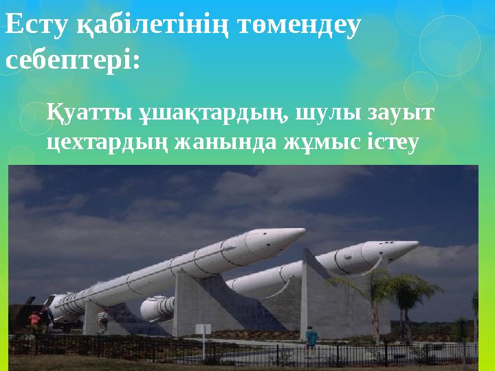 Есту қабілетінің төмендеу себептері: Қуатты ұшақтардың, шулы зауыт цехтардың жанында жұмыс істеу