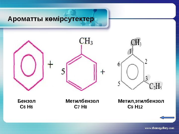 www.themegallery.comАроматты көмірсутектер Бензол Метилбензол Метил,этилбензол