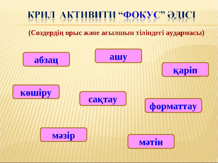 абзац көшіру форматтау қаріпашу сақтау мәтінмәзір(Сөздердің орыс және ағылшын тіліндегі аудармасы)