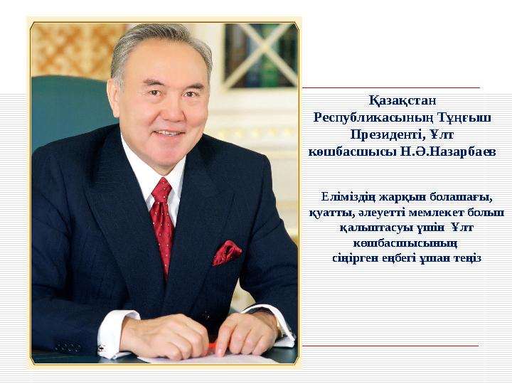 Қазақстан Республикасының Тұңғыш Президенті, Ұлт көшбасшысы Н.Ә.Назарбаев Еліміздің жарқын болашағы, қуатты, әлеуетті мем