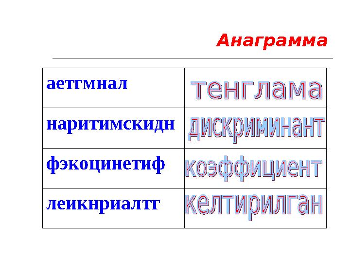 Анаграмма аетгмнал наритимскидн фэкоцинетиф леикнриалтг