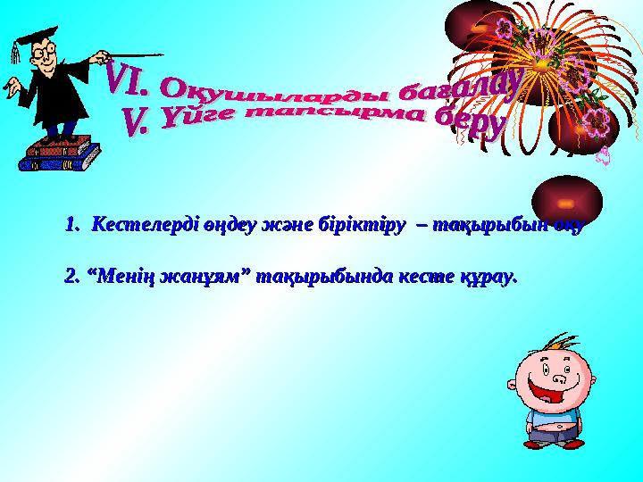 1. Кестелерді өңдеу және біріктіру – тақырыбын оқу1. Кестелерді өңдеу және біріктіру – тақырыбын оқу 2. “Менің жанұям” тақыр