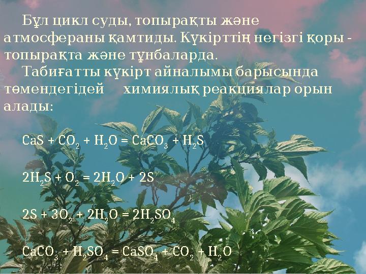 , Бұл цикл суды топырақты және . - атмосфераны қамтиды Күкірттің негізгі қоры . топырақта және тұнбаларда