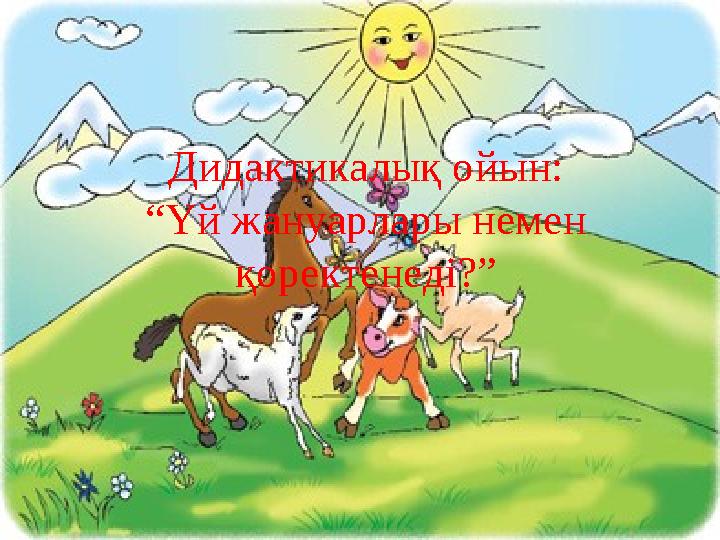 Дидактикалық ойын: “Үй жануарлары немен қоректенеді?”