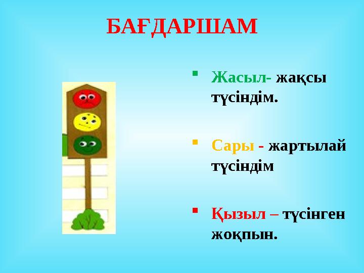 БАҒДАРШАМ  Жасыл- жақсы түсіндім.  Сары - жартылай түсіндім  Қызыл – түсінген жоқпын.