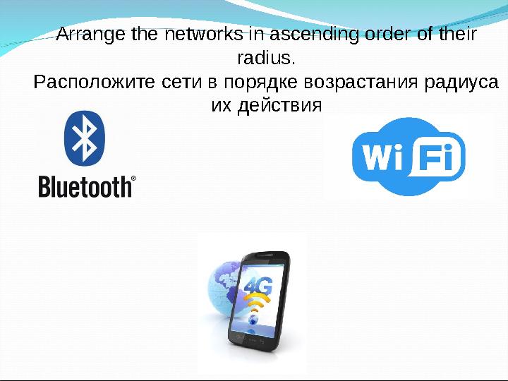 Arrange the networks in ascending order of their radius. Расположите сети в порядке возрастания радиуса их действия
