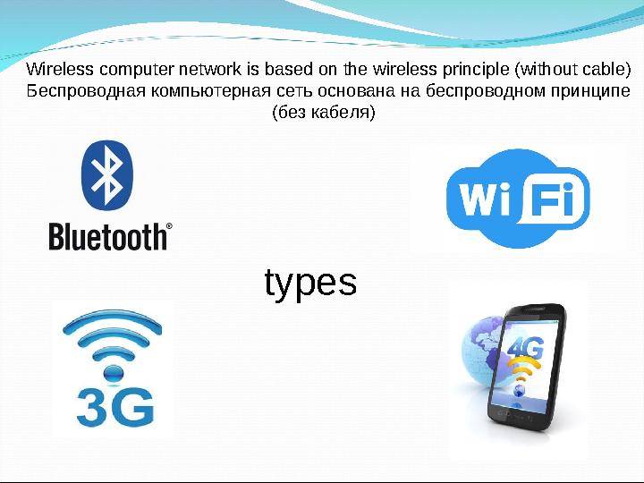 Wireless computer network is based on the wireless principle (without cable) Беспроводная компьютерная сеть основана на беспро