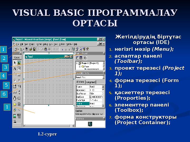 VISUAL BASICVISUAL BASIC ПРОГРАММАЛАУ ПРОГРАММАЛАУ ОРТАСЫОРТАСЫ Жетілдірудің біртұтас Жетілдірудің біртұтас ортасы (ортасы (