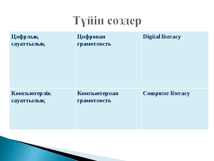 Цифрлық сауаттылық Цифровая грамотность Digital literacy Компьютерлік сауаттылық Компьютерная грамотность Computer liter