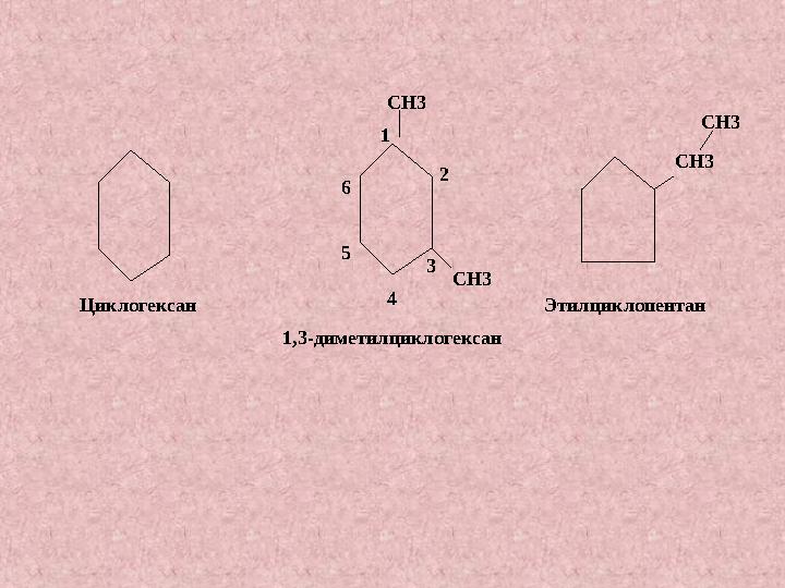 Циклогексан 36 2 5 4 CH3CH3 1 1 ,3-диметилциклогексан CH3 CH3 Этилциклопентан