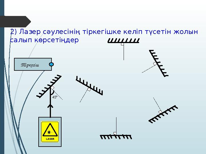 Тіркегіш2) Лазер сәулесінің тіркегішке келіп түсетін жолын салып көрсетіңдер 45°