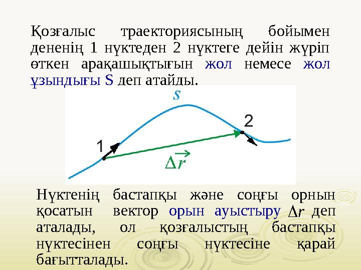 Қозғалыс траекториясының бойымен дененің 1 нүктеден 2 нүктеге дейін жүріп өткен арақашықтығын жол немесе жол ұзы
