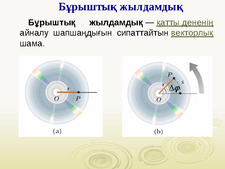 Бұрыштық жылдамдық Бұрыштық жылдамдық — қатты дененің айналу шапшаңдығын сипаттайтын векторлық шама.