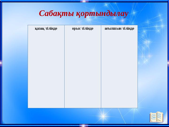 Сабақты қортындылау қазақ тілінде орыс тілінде ағылшын тілінде