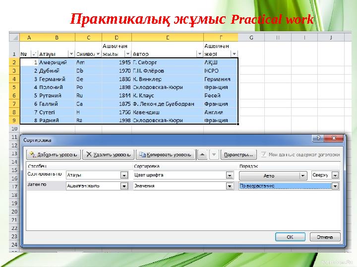 Практикалық жұмыс Practical work
