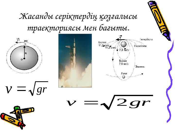 Жасанды серіктердің қозғалысы траекториясы мен бағыты. gr  v gr v 2 