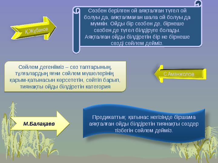 Сөзбен берілген ой аяқталған түгел ой болуы да, аяқталмаған шала ой болуы да мүмкін. Ойды бір сөзбен де, бірнеше сөзбен де тү