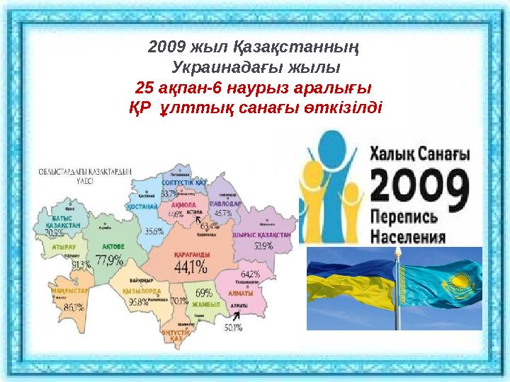 2009 жыл Қазақстанның Украинадағы жылы 25 ақпан-6 наурыз аралығы ҚР ұлттық санағы өткізілді