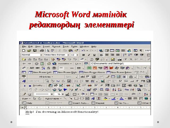 Microsoft Word Microsoft Word мәтіндік мәтіндік редактордың элементтеріредактордың элементтері