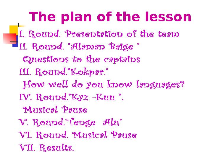 The plan of the lesson