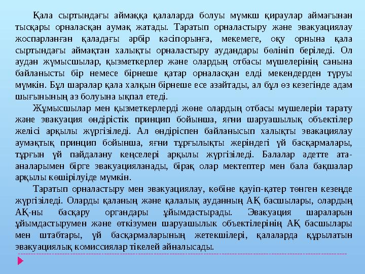 Қала сыртындағы аймаққа қалаларда болуы мүмкш қираулар аймағынан тысқары орналасқан аумақ жатады. Таратып орналасты