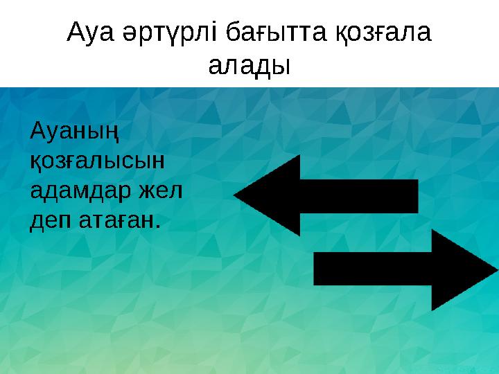 Ауа әртүрлі бағытта қозғала алады Ауаның қозғалысын адамдар жел деп атаған.