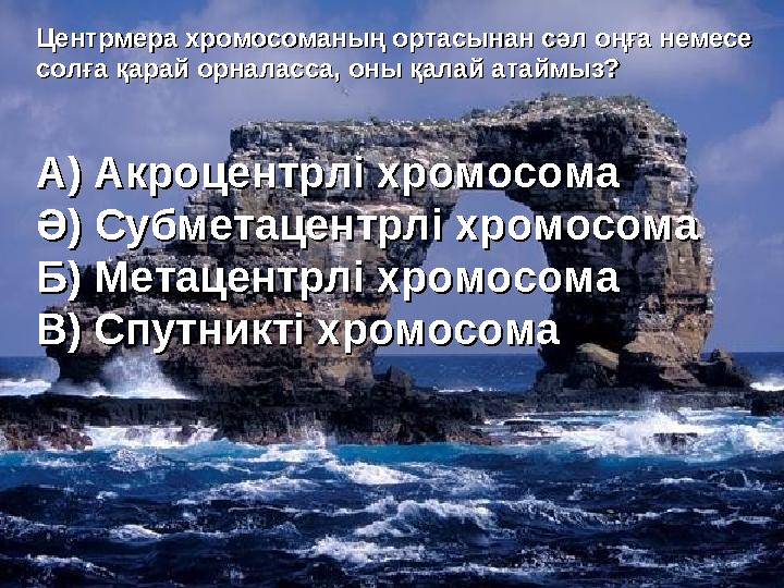 Центрмера хромосоманың ортасынан сәл оңға немесе Центрмера хромосоманың ортасынан сәл оңға немесе солға қарай орналасса, оны қа