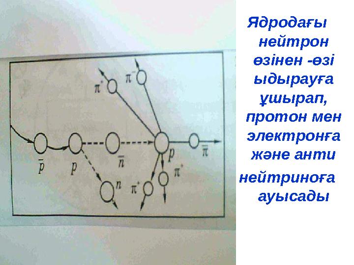 Ядродағы нейтрон өзінен -өзі ыдырауға ұшырап, протон мен электронға және анти нейтриноға ауысады