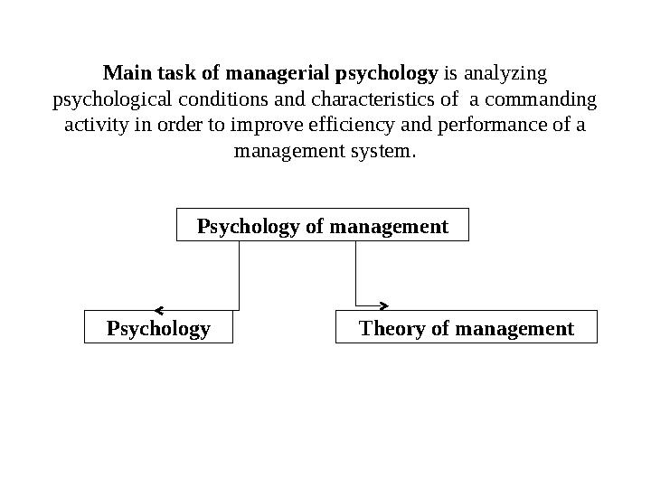 Main task of managerial psychology is analyzing psychological conditions and characteristics of a commanding activity in o