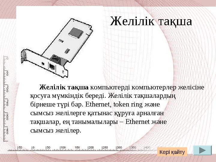 Желілік тақша Желілік тақша компьютерді компьютерлер желісіне қосуға мүмкіндік береді. Желілік тақшалардың бірнеше