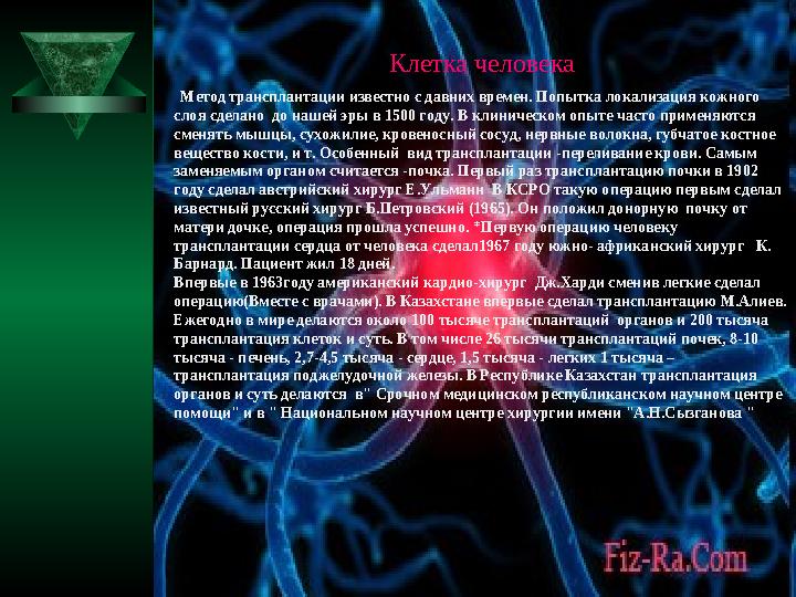 Клетка человека Метод трансплантации известно с давних времен. Попытка локализация кожного слоя сделано до нашей эры