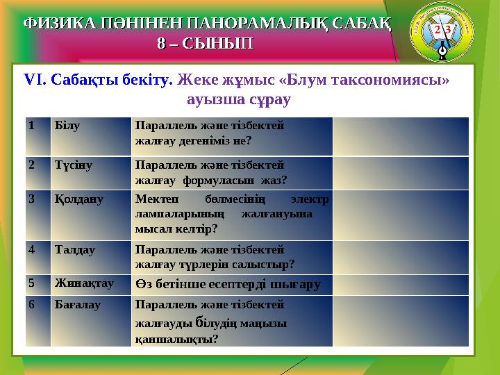 1 Білу Параллель және тізбектей жалғау дегеніміз не? 2 Түсіну Параллель және тізбектей жалғау формуласын жаз? 3 Қо