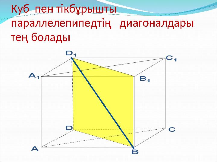 Куб пен тікбұрышты параллелепипедтің диагоналдары тең болады