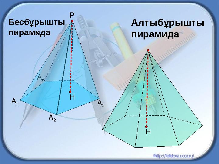 Бесбұрышты пирамида А 1 А 2А n Р А 3Н НАлтыбұрышты пирамида