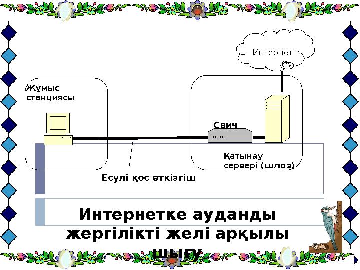 Қатынау сервері (шлюз)Жұмыс станциясы Свич Интернет Есулі қос өткізгіш Интернетке ауданды жергілікті желі арқылы шығу