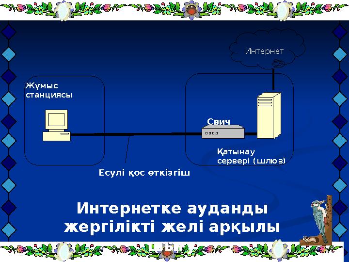 Қатынау сервері (шлюз)Жұмыс станциясы Свич Интернет Есулі қос өткізгіш Интернетке ауданды жергілікті желі арқылы шығу