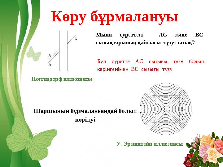 Free Powerpoint Templates Page 23 Көру бұрмалануы Поггендорф иллюзиясы Бұл суретте АС сызығы түзу болып көрінгенімен