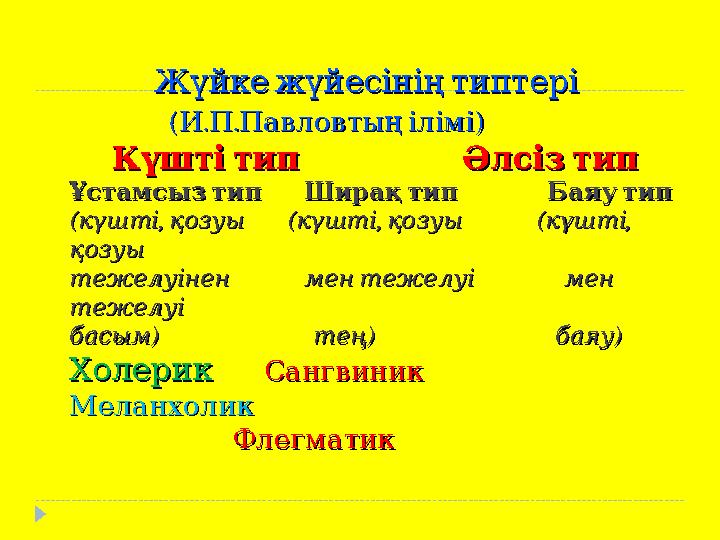 Жүйке жүйесінің типтері Жүйке жүйесінің типтері ( . . ) И П Павлов