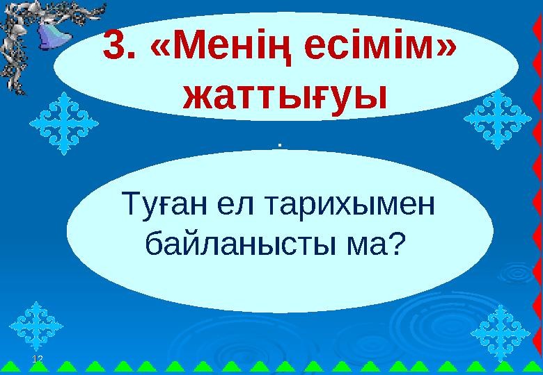 1212 3. «Менің есімім» жаттығуы . Туған ел тарихымен байланысты ма?