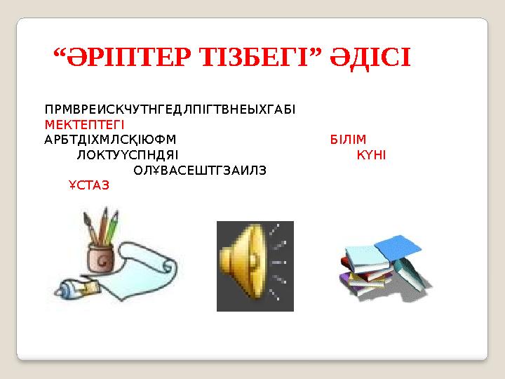 “ ӘРІПТЕР ТІЗБЕГІ” ӘДІСІ ПРМВРЕИСКЧУТНГЕДЛПІГТВНЕЫХГАБІ МЕКТЕПТЕГІ