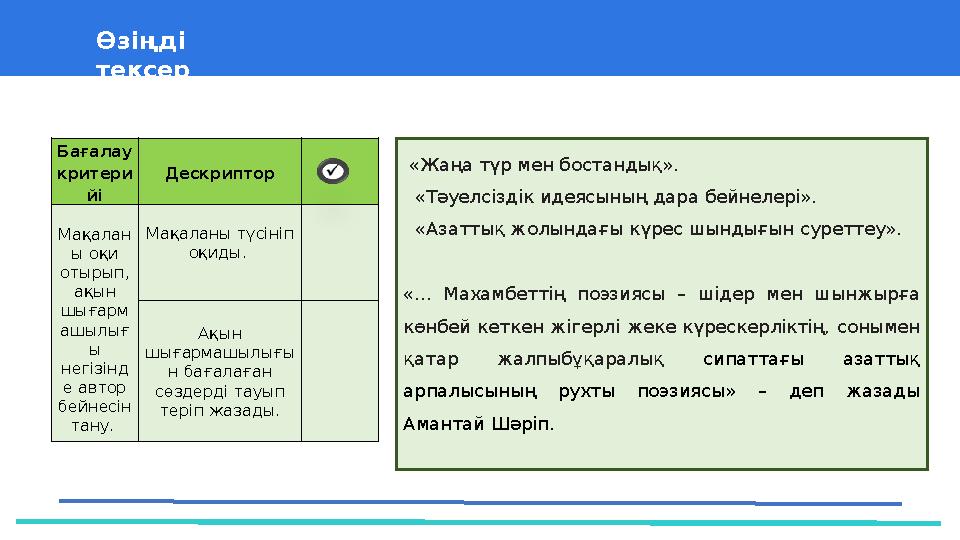 37 Частных детских сада Өзіңді тексер «Жаңа түр мен бостандық». «Тәуелсіздік идеясының дара бейнелері». «Азаттық жолынд