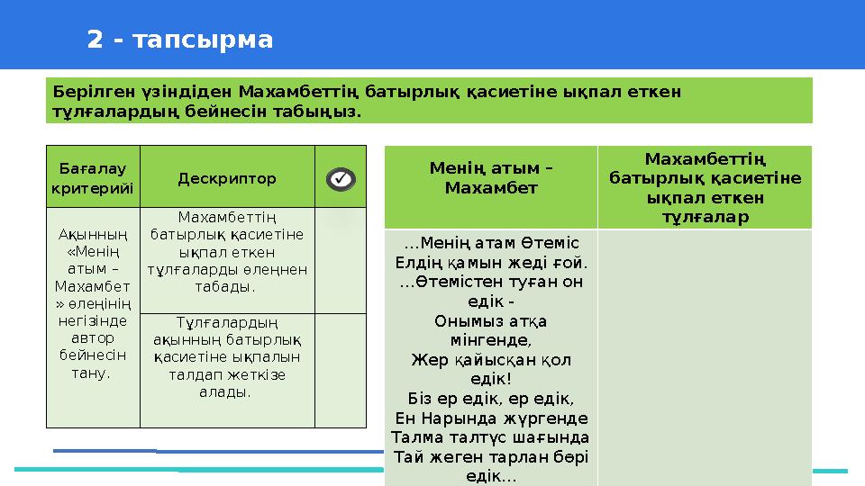 37 Частных детских сада 43 Мини-центра Берілген үзіндіден Махамбеттің батырлық қасиетіне ықпал еткен тұлғалардың бейнесін табы