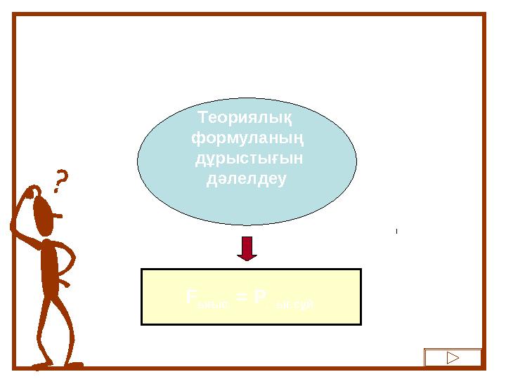 F ығыс. = Р . ығ.сұй. Теориялық формуланың дұрыстығын дәлелдеу [