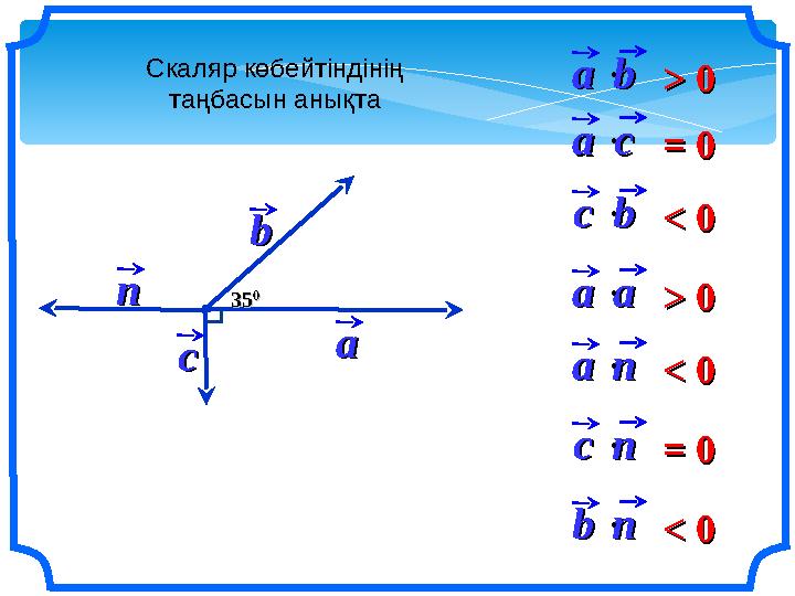 bb aa cc aabb  < 0< 0 3535 00 aacc  ccbb  = 0= 0 > 0> 0 aaaa nn aann  > 0> 0 < 0< 0 ccnn = 0= 0 bbnn < 0< 0 Скал